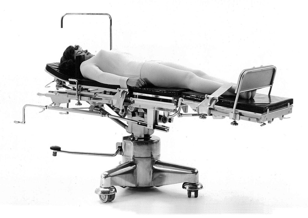Merivaara operating table and the patient in 1950's.