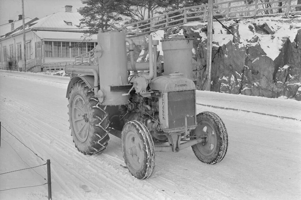 Tractor with wood gas generators.