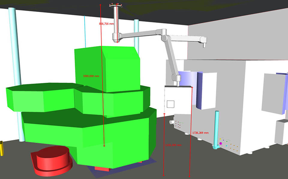 3D model of movable control panel around the machine.