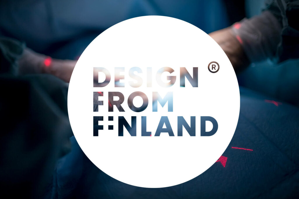 Design from Finland logo and Merivaara Intueri Patented usability from sterile area.