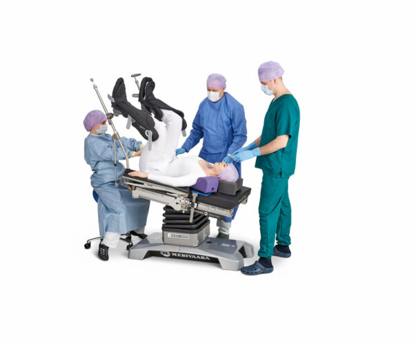 Image of TrenGuard short back section, stirrups, patient and surgery team.